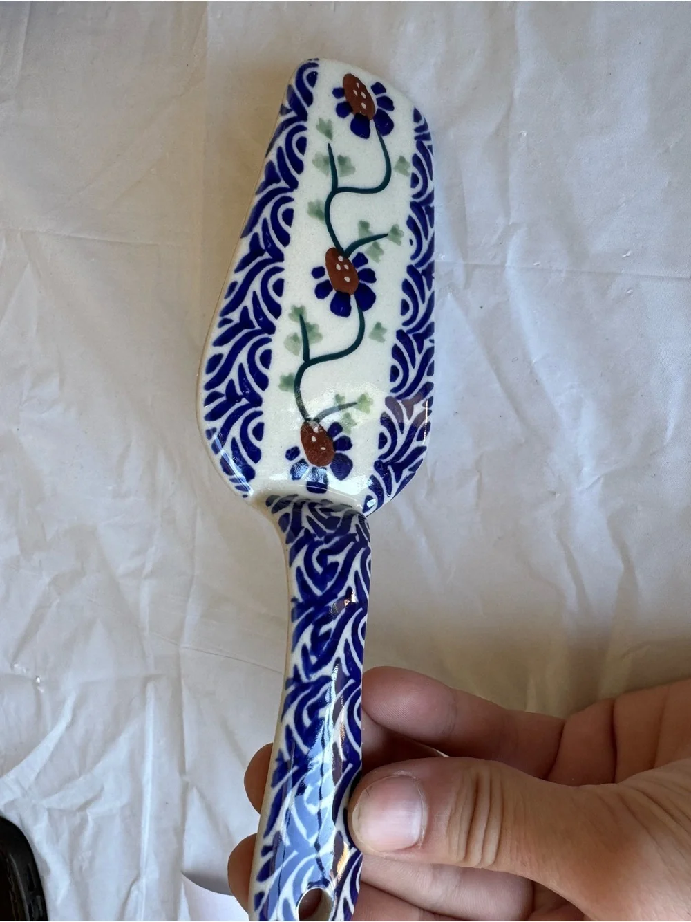 Polish Pottery Blue and White Ceramic Floral Spatula - Decorative